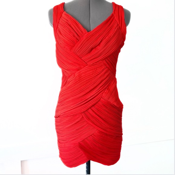 AKIRA BLACK LABEL Red V Neck dress- Small - Picture 3 of 6